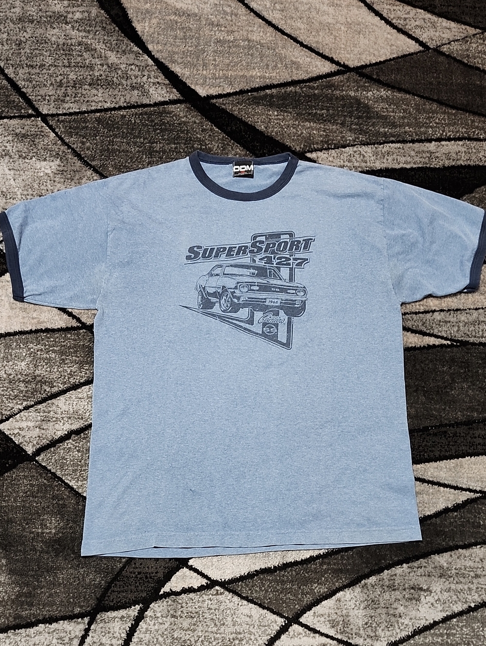 VINTAGE ODM "SUPER SPORT 427 1968 CHEVY CAMARO" BLUE RINGER COLLECTIBLE TEE-SHIR